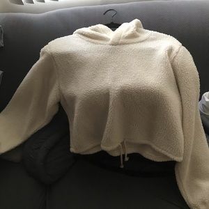 Off white Sherpa cropped hoodie